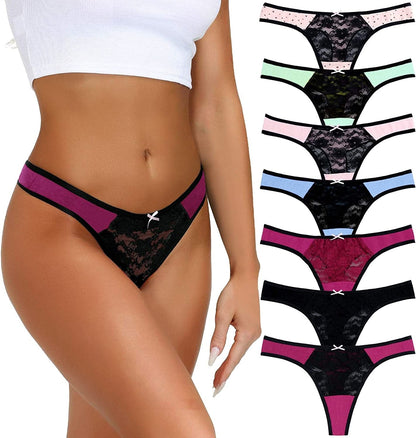 LYYTHAVON 5 Pack Cotton Thongs for Women, T-Back Thongs G-String Panties Multicolored C,7 Pack / X-Large