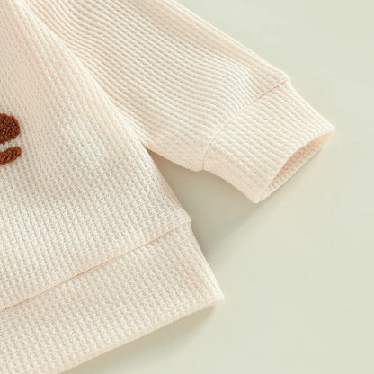 Madjtlqy Toddler Baby Girl Boy Fall Winter Waffle Outfit Set Letter Printed Long Sleeve Sweatshirt Tops + Pants