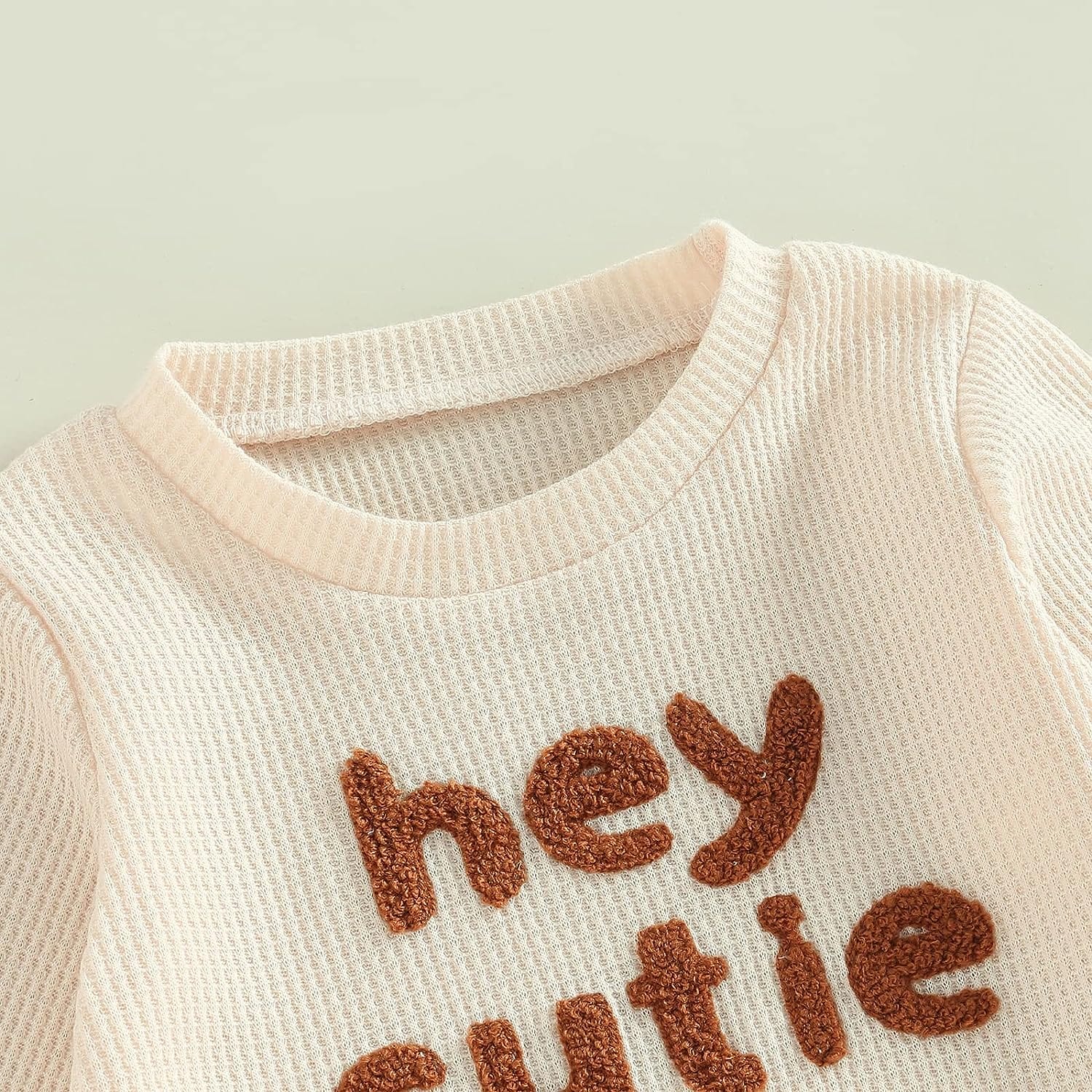 Madjtlqy Toddler Baby Girl Boy Fall Winter Waffle Outfit Set Letter Printed Long Sleeve Sweatshirt Tops + Pants