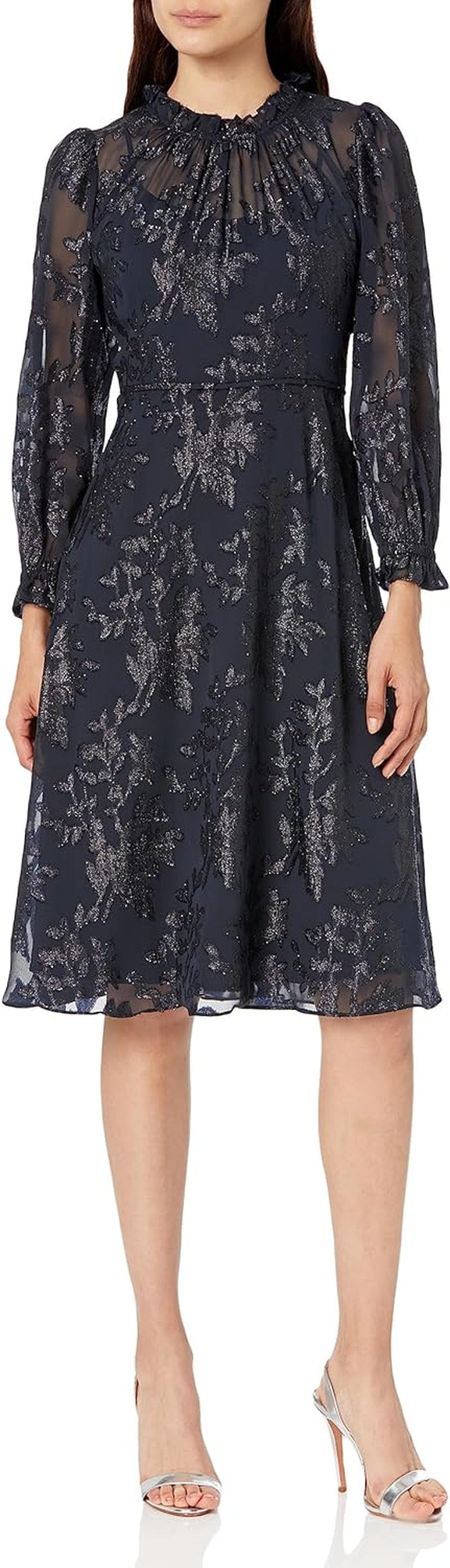Maggy London Women'S Long Sleeve Ruffle Neck Dress Navy / 6