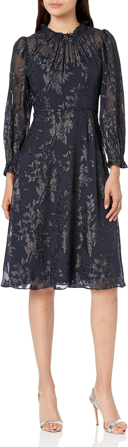 Maggy London Women'S Long Sleeve Ruffle Neck Dress Navy / 14