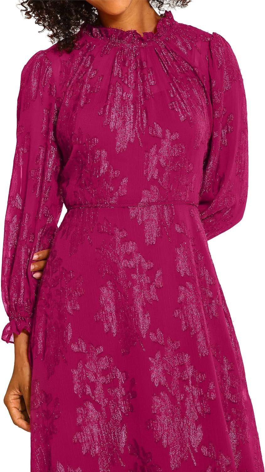 Maggy London Women'S Long Sleeve Ruffle Neck Dress