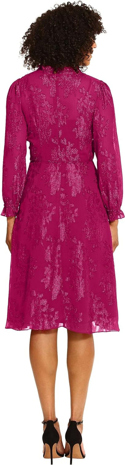 Maggy London Women'S Long Sleeve Ruffle Neck Dress