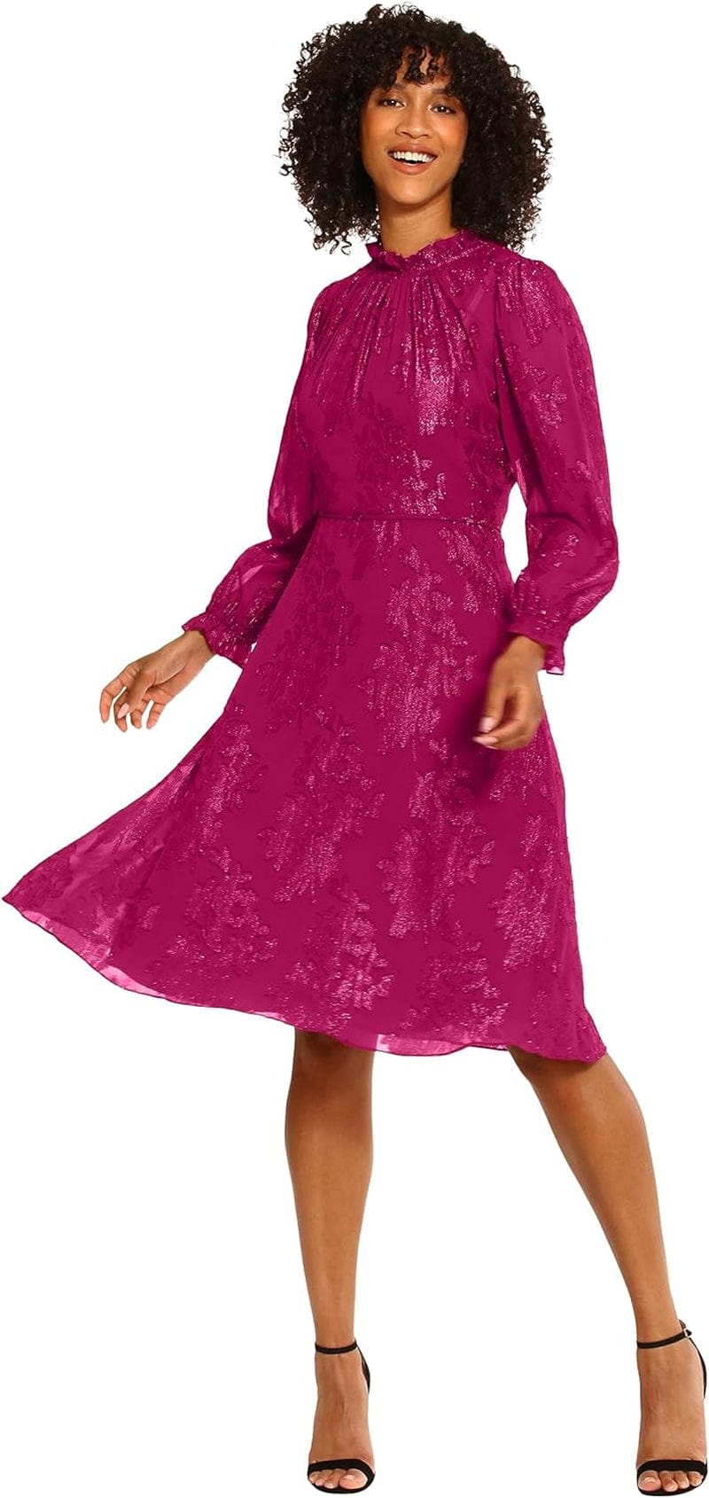 Maggy London Women'S Long Sleeve Ruffle Neck Dress