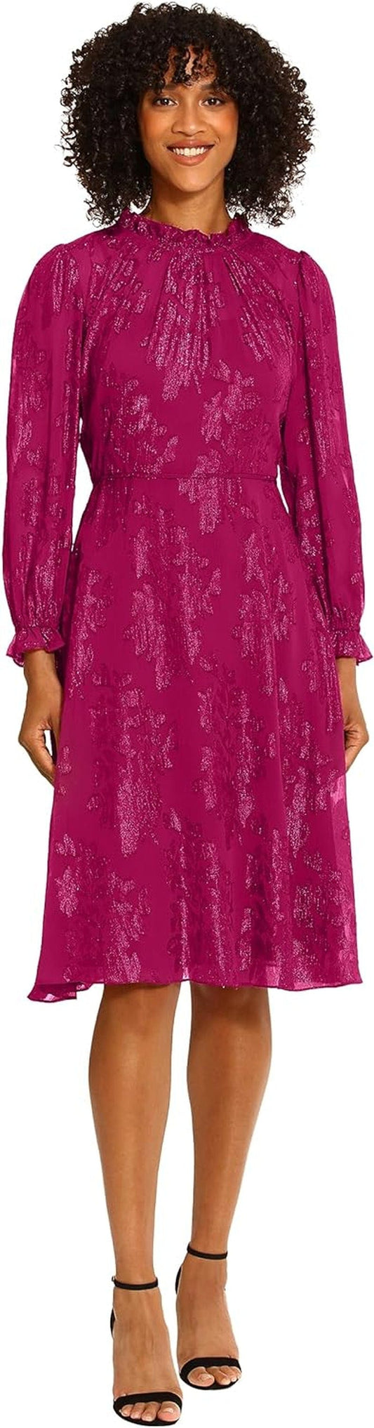 Maggy London Women'S Long Sleeve Ruffle Neck Dress