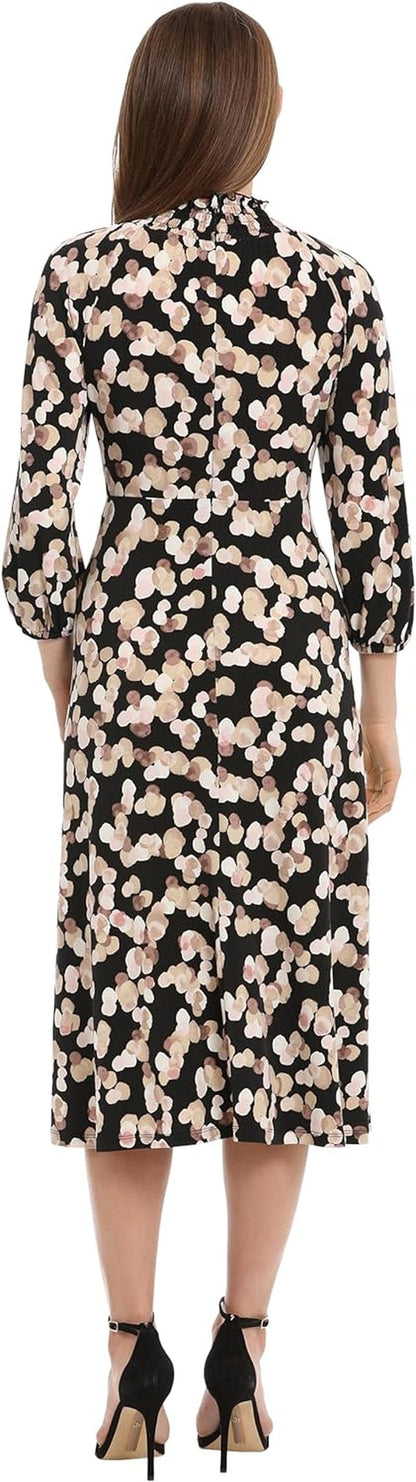 Maggy London Women'S Mini Ruffle Smocked Mock Neck Midi Dress
