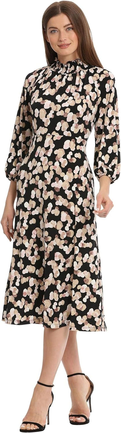 Maggy London Women'S Mini Ruffle Smocked Mock Neck Midi Dress