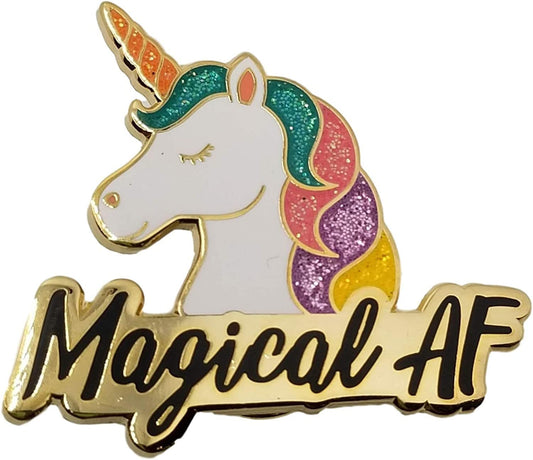 Magical AF Unicorn Enamel Lapel Pin, Cute & Funny Glittery Rainbow Unicorn, 1.4 Inches