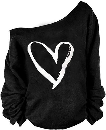 MAGICMK Woman’S Sweatershirt Lips Print Causal Blouse off the Shoulder Long Sleeve Loose Slouchy Pullover plus Size Tops Wheart / Large