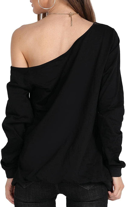 MAGICMK Woman’S Sweatershirt Lips Print Causal Blouse off the Shoulder Long Sleeve Loose Slouchy Pullover plus Size Tops