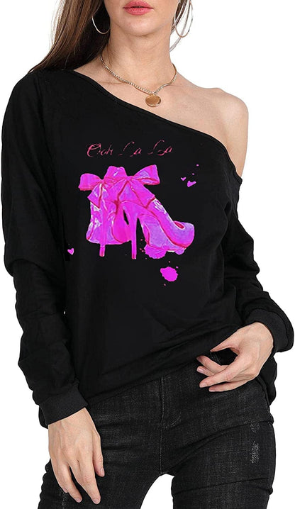 MAGICMK Woman’S Sweatershirt Lips Print Causal Blouse off the Shoulder Long Sleeve Loose Slouchy Pullover plus Size Tops