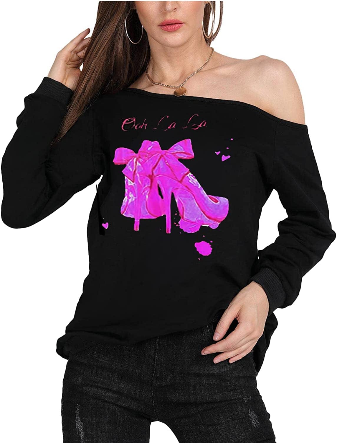 MAGICMK Woman’S Sweatershirt Lips Print Causal Blouse off the Shoulder Long Sleeve Loose Slouchy Pullover plus Size Tops