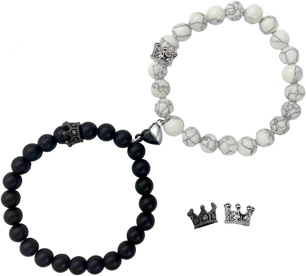 Magnetic Bracelets for Couples King&Queen Crown His and Her Bracelets Heart Matching Bracelets Long Distance Relationship Gifts for Boyfriend and Girlfriend on Anniversary Couples Jewelry for Women Men Apparel & Accessories > Jewelry > Bracelets Ymeeaa Black&White  