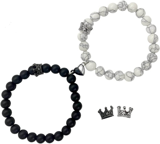 Magnetic Bracelets for Couples King&Queen Crown His and Her Bracelets Heart Matching Bracelets Long Distance Relationship Gifts for Boyfriend and Girlfriend on Anniversary Couples Jewelry for Women Men Apparel & Accessories > Jewelry > Bracelets Ymeeaa Black&White  