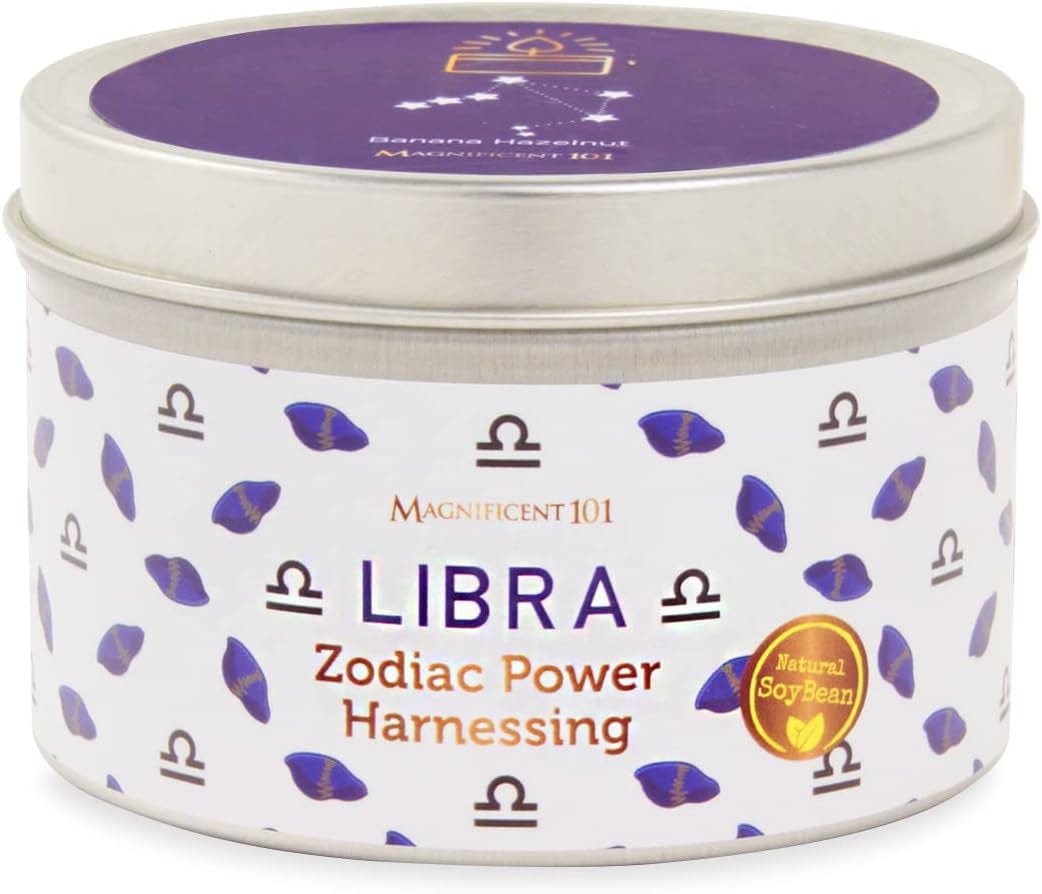 Magnificent 101 Sagittarius Zodiac Sign Candle – Scented Soy Wax Candle – Choose Your Birthdate – Make Great Holiday Gifts for Astrology Fans – 6Oz Tin Holder Ideal for Men’S and Women’S Décor Style Libra