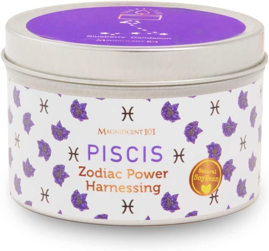 Magnificent 101 Sagittarius Zodiac Sign Candle – Scented Soy Wax Candle – Choose Your Birthdate – Make Great Holiday Gifts for Astrology Fans – 6Oz Tin Holder Ideal for Men’S and Women’S Décor Style Piscis