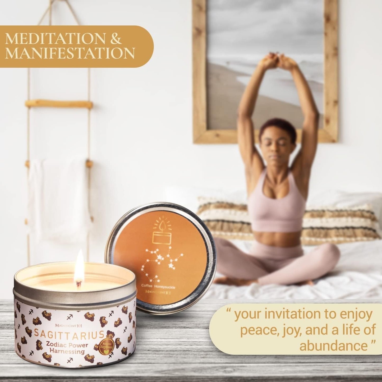 Magnificent 101 Sagittarius Zodiac Sign Candle – Scented Soy Wax Candle – Choose Your Birthdate – Make Great Holiday Gifts for Astrology Fans – 6Oz Tin Holder Ideal for Men’S and Women’S Décor Style