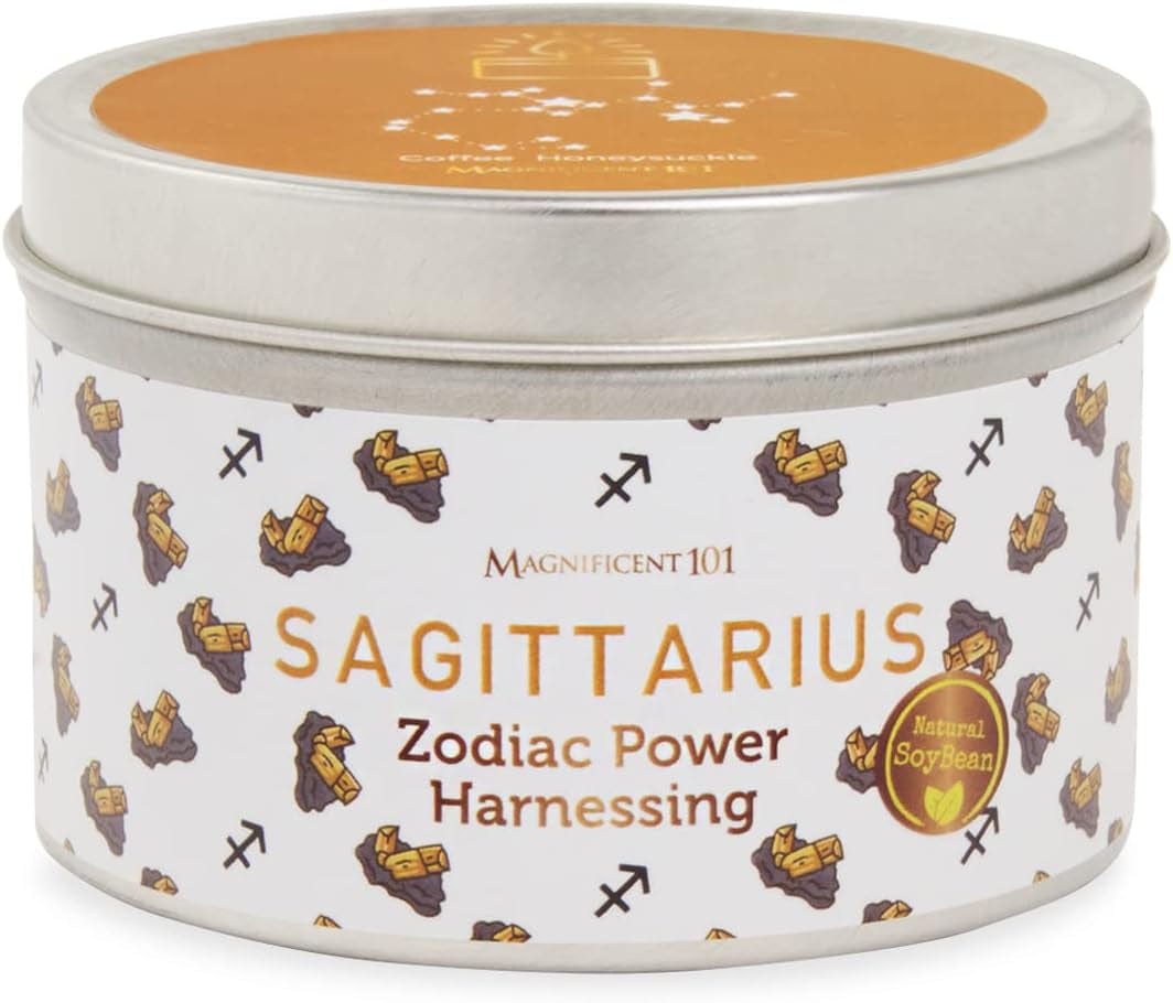 Magnificent 101 Sagittarius Zodiac Sign Candle – Scented Soy Wax Candle – Choose Your Birthdate – Make Great Holiday Gifts for Astrology Fans – 6Oz Tin Holder Ideal for Men’S and Women’S Décor Style