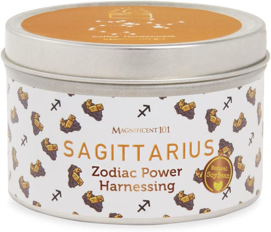 Magnificent 101 Sagittarius Zodiac Sign Candle – Scented Soy Wax Candle – Choose Your Birthdate – Make Great Holiday Gifts for Astrology Fans – 6Oz Tin Holder Ideal for Men’S and Women’S Décor Style