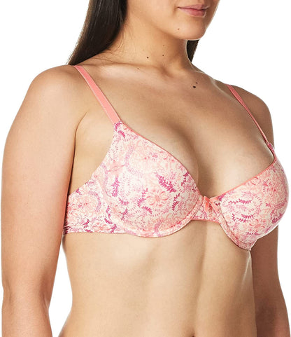 Maidenform Comfort Devotion Demi T-Shirt Bra, Velvety Full-Coverage Bra, Comfortable Bra with Convertible Straps for Everyday Boho Paisley Print-coral Punch / 36C