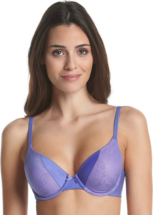 Maidenform Comfort Devotion Demi T-Shirt Bra, Velvety Full-Coverage Bra, Comfortable Bra with Convertible Straps for Everyday Waterfall Purple Lace/Lilac Pettle Combo / 32B