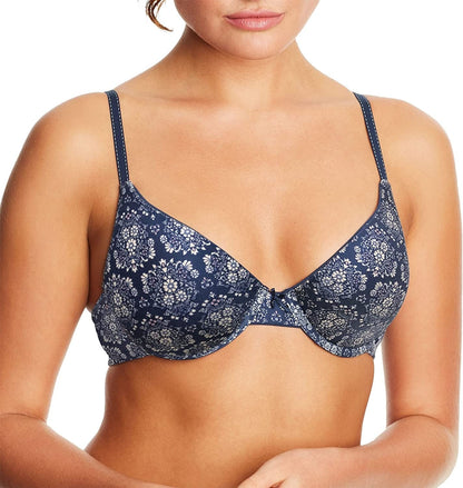 Maidenform Comfort Devotion Demi T-Shirt Bra, Velvety Full-Coverage Bra, Comfortable Bra with Convertible Straps for Everyday Baroque Print/Navy Eclipse / 36B