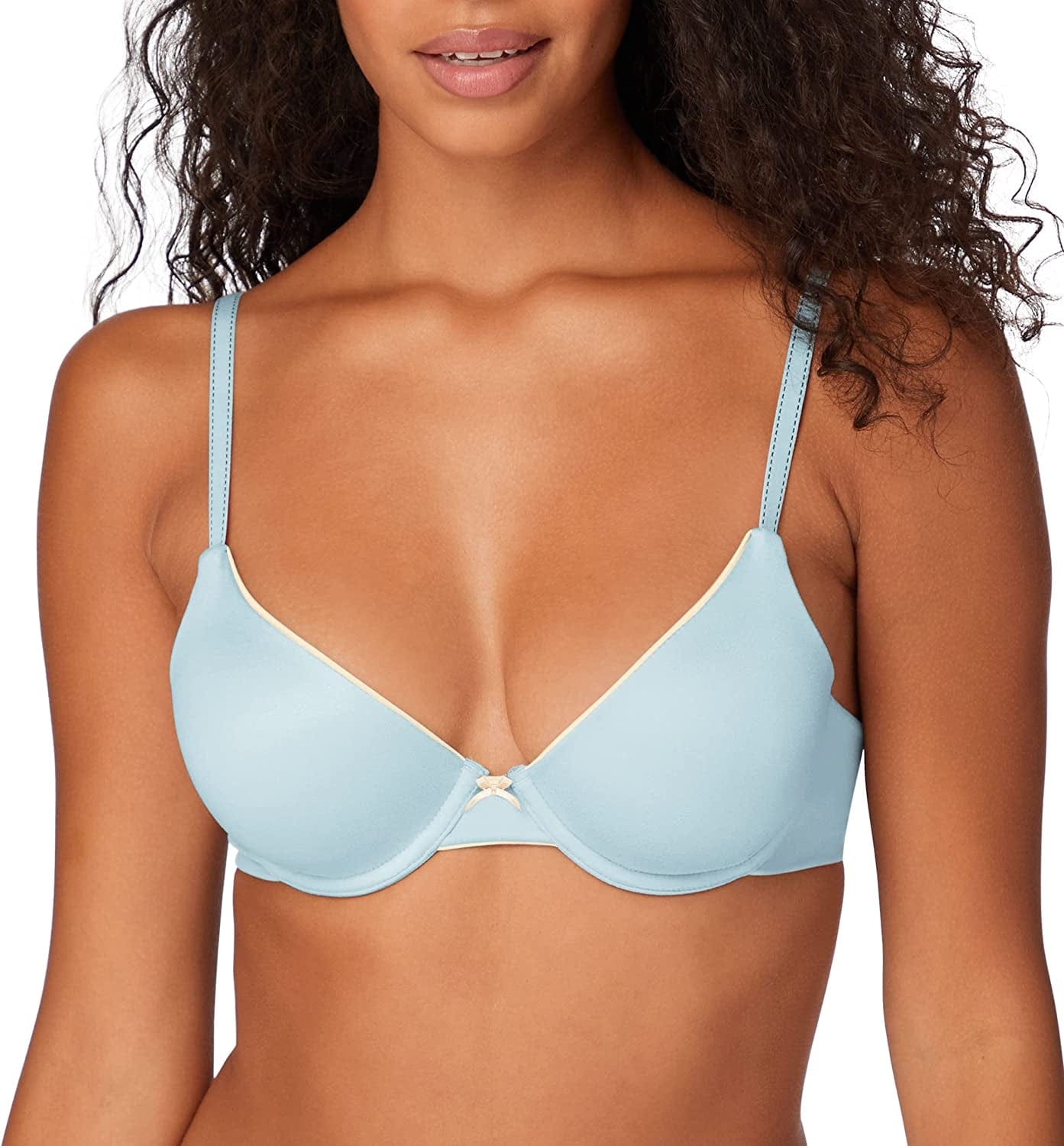 Maidenform Comfort Devotion Demi T-Shirt Bra, Velvety Full-Coverage Bra, Comfortable Bra with Convertible Straps for Everyday Blue Whimsy/Pearl / 36C