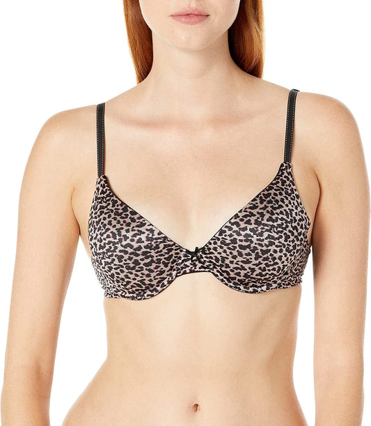 Maidenform Comfort Devotion Demi T-Shirt Bra, Velvety Full-Coverage Bra, Comfortable Bra with Convertible Straps for Everyday Mini Zippy Animal - Iced Mocha/Black / 36C