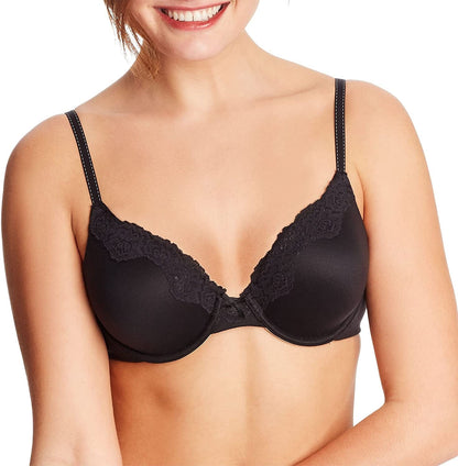 Maidenform Comfort Devotion Lace Bra, Smoothing Full-Coverage T-Shirt Bra for Everyday Comfort, Comfortable Lace Bra Black W/Body Beige Lining / 40D