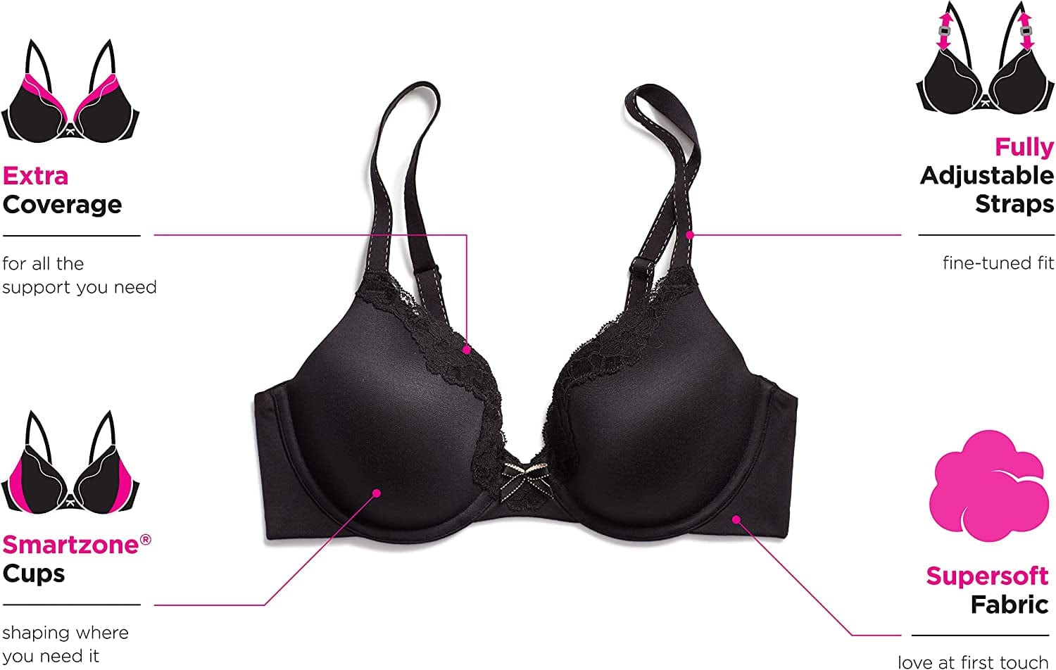Maidenform Comfort Devotion Lace Bra, Smoothing Full-Coverage T-Shirt Bra for Everyday Comfort, Comfortable Lace Bra