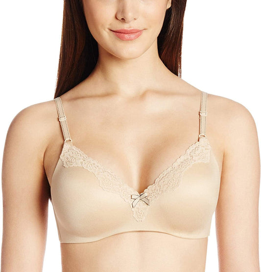 Maidenform Comfort Devotion Lace Bra, Wirefree Bra with Full Coverage, Push-Up Bra with Natural Lift, Comfortable Bra Latte Lift/Black / 36A