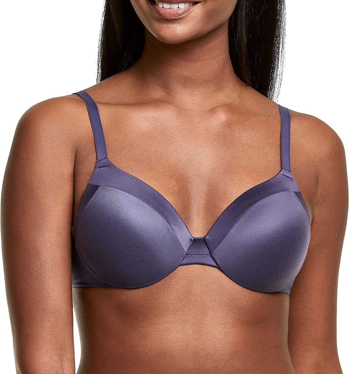 Maidenform Comfort Devotion Underwire Bra, Full-Coverage Comfortable Bra with Cushionwire for Support, Smoothing Bra Timeless Purple / 38C
