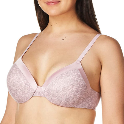 Maidenform Comfort Devotion Underwire Bra, Full-Coverage Comfortable Bra with Cushionwire for Support, Smoothing Bra Medallion Print-raspberry Icing / 36D