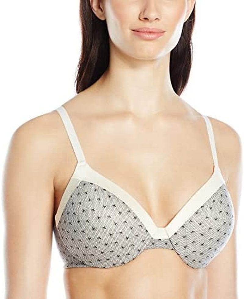 Maidenform Comfort Devotion Underwire Bra, Full-Coverage Comfortable Bra with Cushionwire for Support, Smoothing Bra Ivory Lace Net Print / 36B