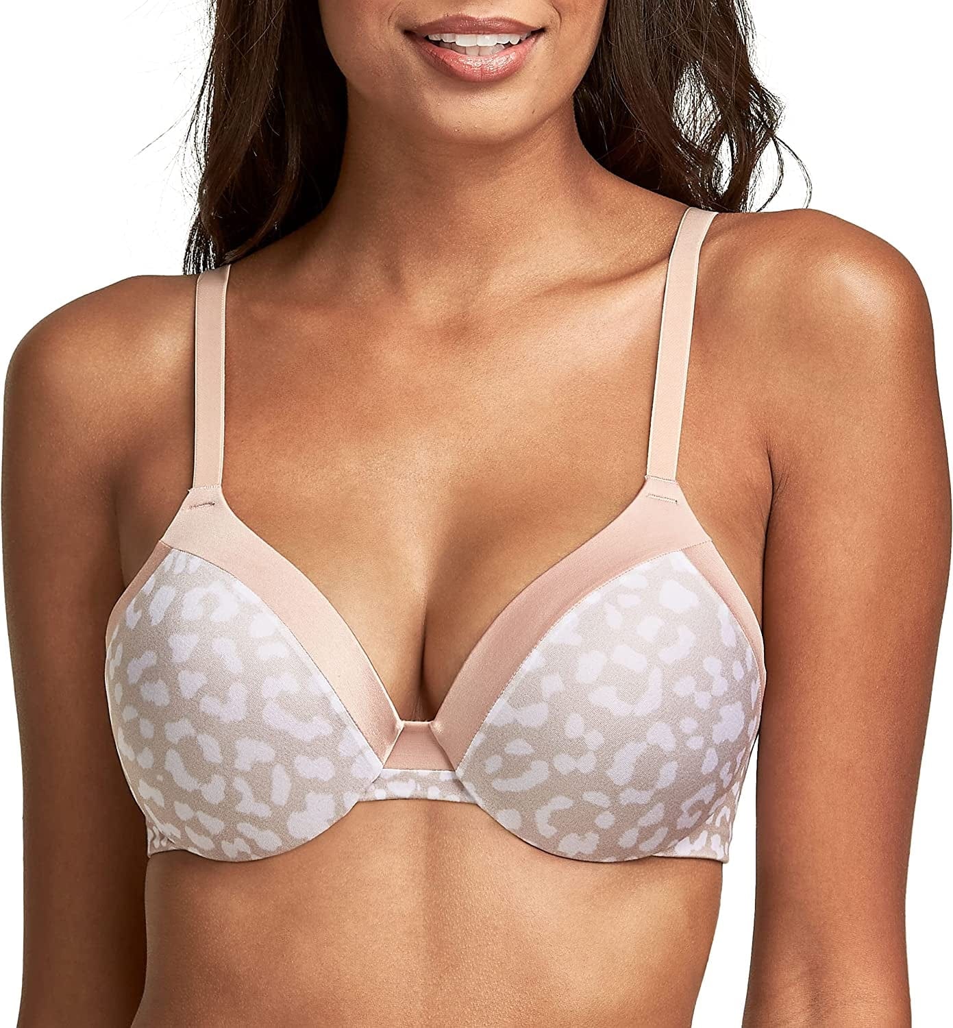 Maidenform Comfort Devotion Underwire Bra, Full-Coverage Comfortable Bra with Cushionwire for Support, Smoothing Bra Textured Leo Print - Honey Blue / 42B