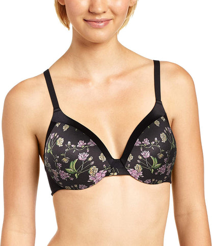 Maidenform Comfort Devotion Underwire Bra, Full-Coverage Comfortable Bra with Cushionwire for Support, Smoothing Bra Floral Trellis Print/Black / 38B