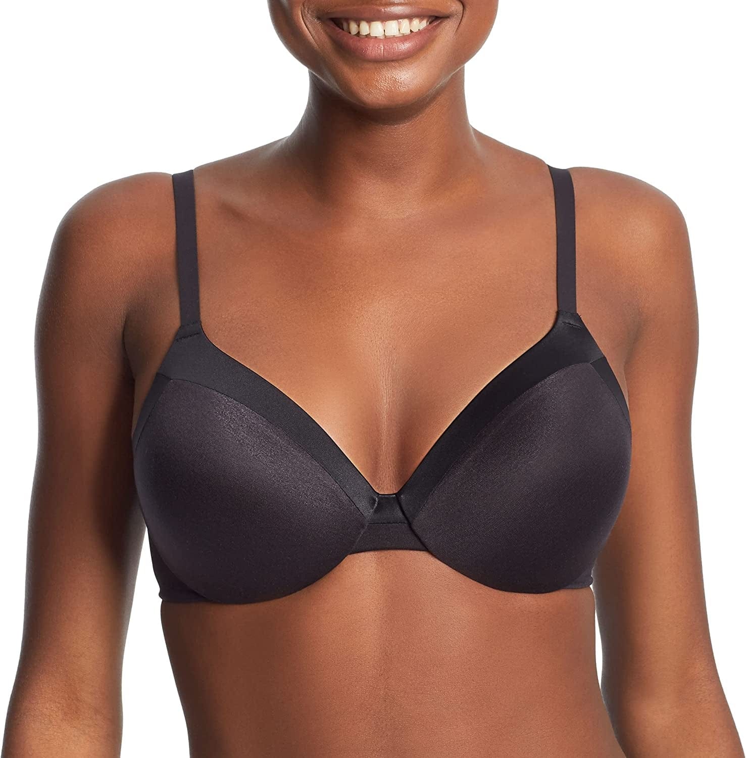 Maidenform Comfort Devotion Underwire Bra, Full-Coverage Comfortable Bra with Cushionwire for Support, Smoothing Bra Black / 34B