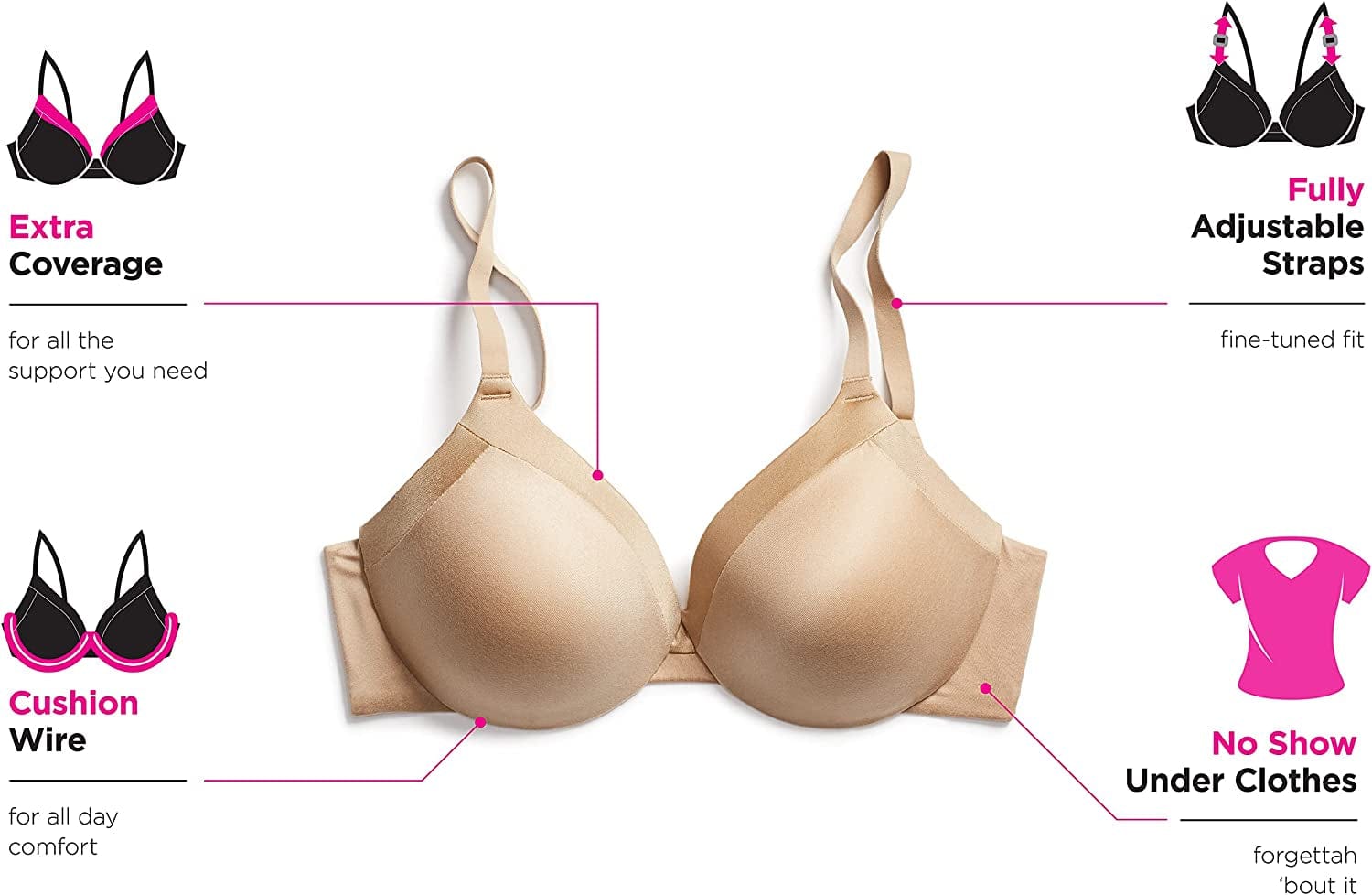 Maidenform Comfort Devotion Underwire Bra, Full-Coverage Comfortable Bra with Cushionwire for Support, Smoothing Bra