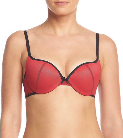 Maidenform Underwire Demi Bra, Best Push-Up Bra with Wonderbra Technology, Smoothing Lace-Trim Bra with Push-Up Cups Red Masquerade/Black Mesh / 38D