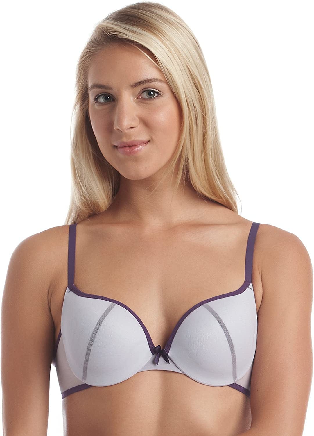 Maidenform Underwire Demi Bra, Best Push-Up Bra with Wonderbra Technology, Smoothing Lace-Trim Bra with Push-Up Cups Valiant Violet/Urban Lilac / 36D