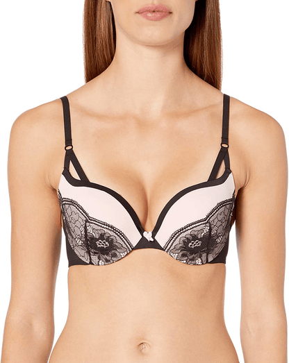 Maidenform Women's Love The Lift Push Up & In Demi Bra DM9900 Black/Gentle Peach Strappy Lace / 40C