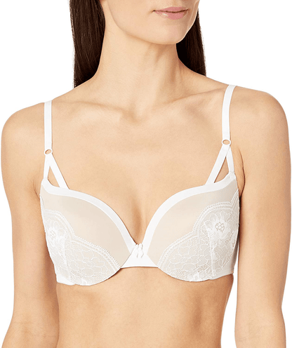 Maidenform Women's Love The Lift Push Up & In Demi Bra DM9900 White/Paris Nude Strappy Lace / 40D