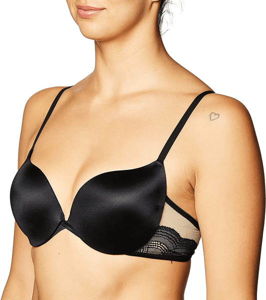 Maidenform Women's Love The Lift Push Up & In Demi Bra DM9900 Black W/Body Beige Lining / 32A