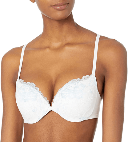 Maidenform Women's Love The Lift Push Up & In Demi Bra DM9900 White W/ Blue Bling / 34B