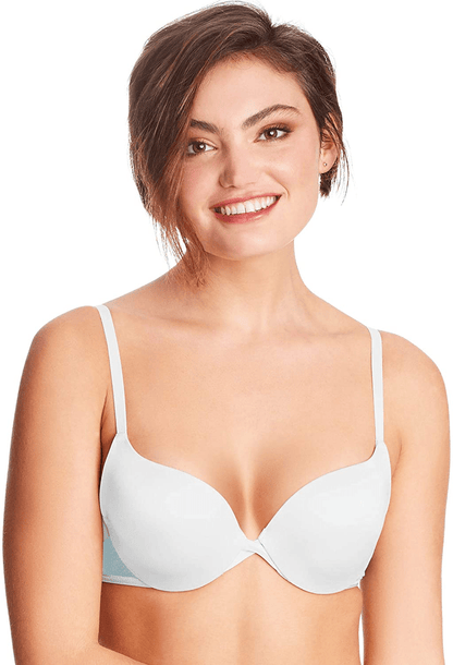 Maidenform Women's Love The Lift Push Up & In Demi Bra DM9900 White/Blue Whimsy / 38C