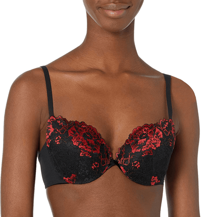 Maidenform Women's Love The Lift Push Up & In Demi Bra DM9900 Black/Crimson / 38B