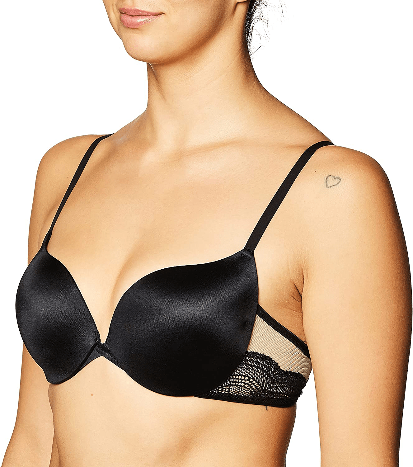 Maidenform Women's Love The Lift Push Up & In Demi Bra DM9900 Black W/Body Beige Lining / 34B