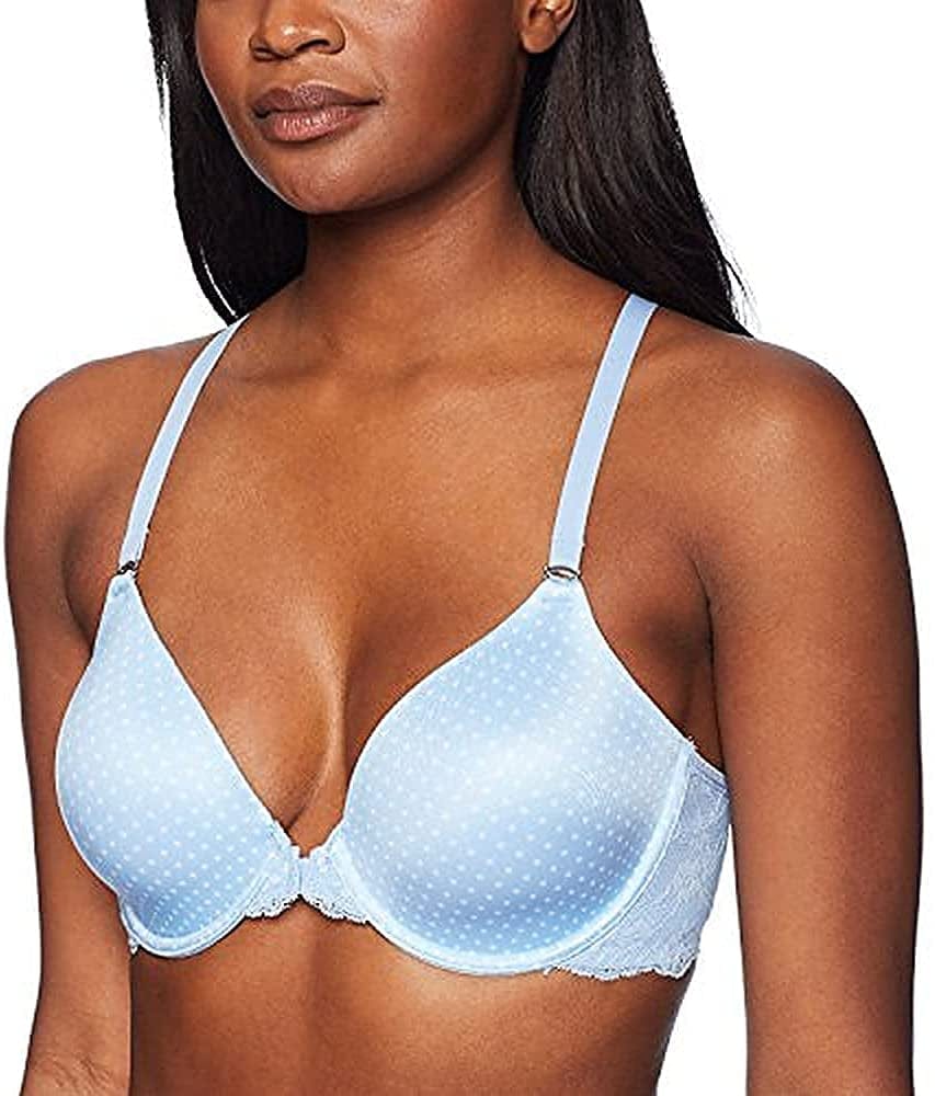 Maidenform Women'S One Fab Fit T-Shirt Bra, Women’S Full Coverage T-Shirt Bra, Women’S Lightly Lined Racerback Bra 07112 Zen Blue/White Dot Print / 36D