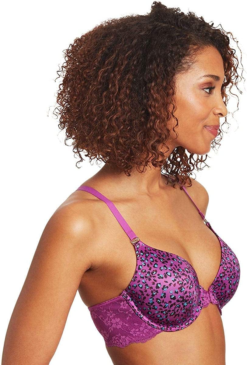 Maidenform Women'S One Fab Fit T-Shirt Bra, Women’S Full Coverage T-Shirt Bra, Women’S Lightly Lined Racerback Bra 07112 Floral Print/Dark Magenta / 34D