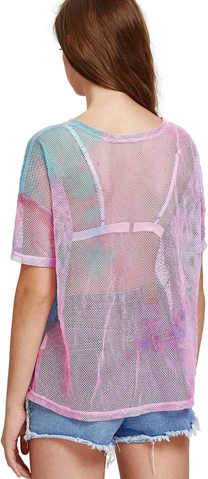 Makemechic Women'S Summer Short Sleeve Tops See through Mesh Sheer Sexy T Shirt Blouse
